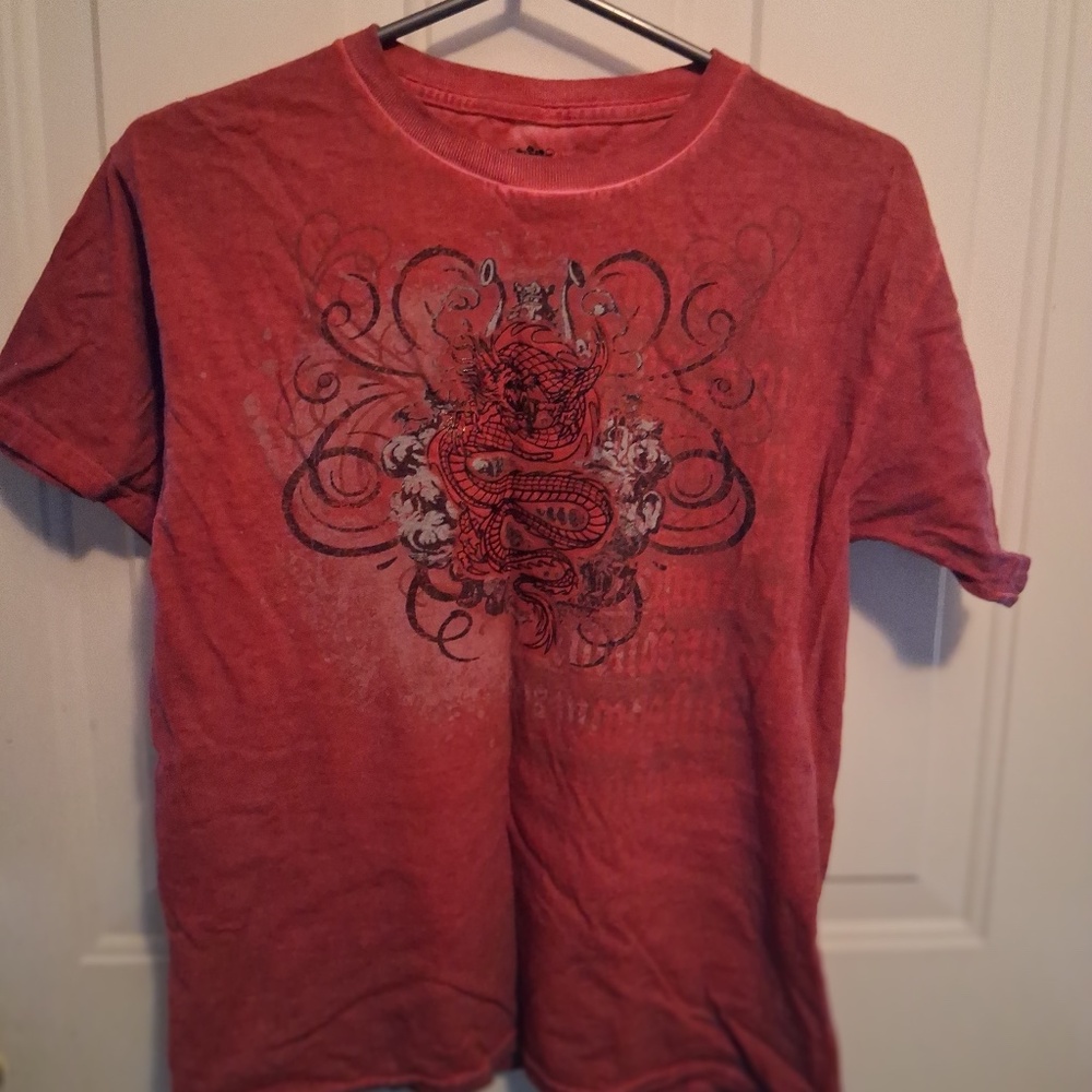 Boy's Helix Acid Washed Maroon Short Sleeved Graphic Tee, L